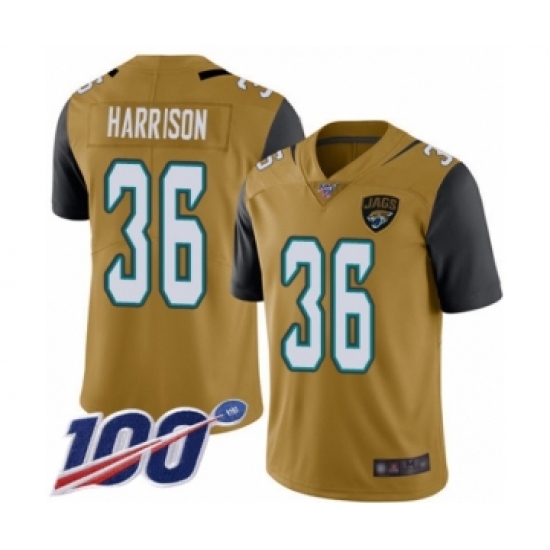 Men's Jacksonville Jaguars 36 Ronnie Harrison Limited Gold Rush Vapor Untouchable 100th Season Football Jersey