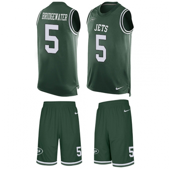 Men's Nike New York Jets 5 Teddy Bridgewater Limited Green Tank Top Suit NFL Jersey