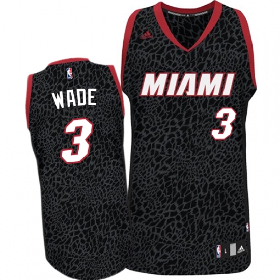 Men's Adidas Miami Heat 3 Dwyane Wade Authentic Black Crazy Light NBA Jersey