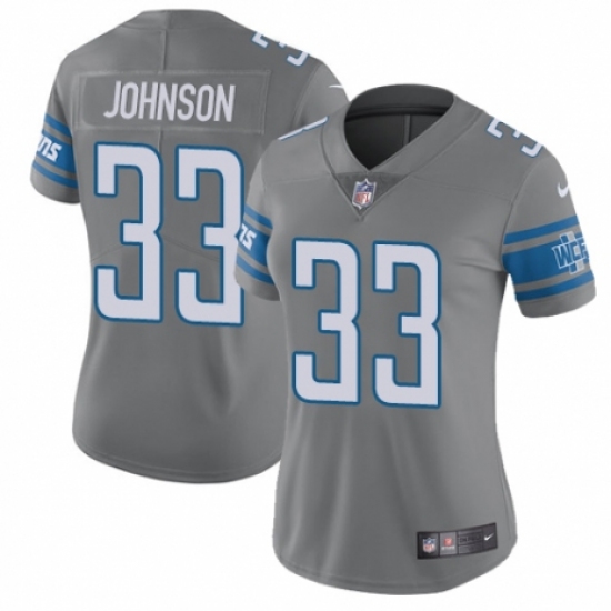 Women's Nike Detroit Lions 33 Kerryon Johnson Limited Steel Rush Vapor Untouchable NFL Jersey