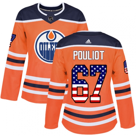 Women's Adidas Edmonton Oilers 67 Benoit Pouliot Authentic Orange USA Flag Fashion NHL Jersey