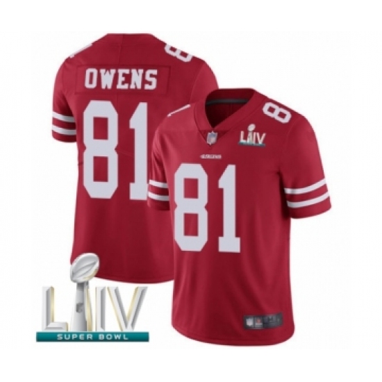 Men's San Francisco 49ers 81 Terrell Owens Red Team Color Vapor Untouchable Limited Player Super Bowl LIV Bound Football Jersey
