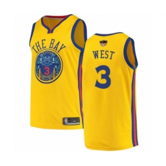 Men's Golden State Warriors 3 David West Swingman Gold 2019 Basketball Finals Bound Basketball Jersey - City Edition