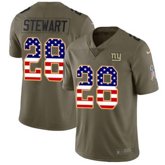 Men's Nike New York Giants 28 Jonathan Stewart Limited Olive USA Flag 2017 Salute to Service NFL Jersey