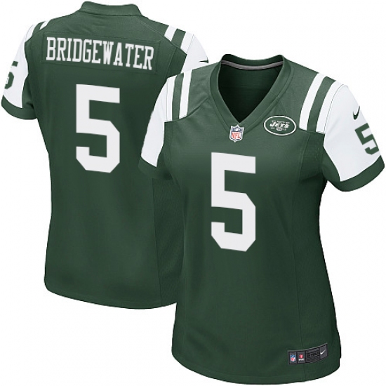 Women's Nike New York Jets 5 Teddy Bridgewater Game Green Team Color NFL Jersey