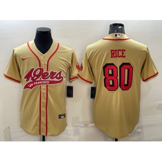 Men's San Francisco 49ers 80 Jerry Rice Gold Color Rush With Patch Cool Base Stitched Baseball Jersey