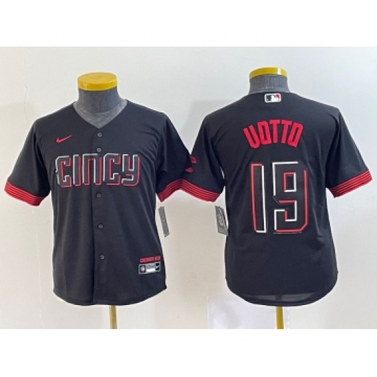 Youth Cincinnati Reds 19 Joey Votto Black 2023 City Connect Cool Base Stitched Jersey