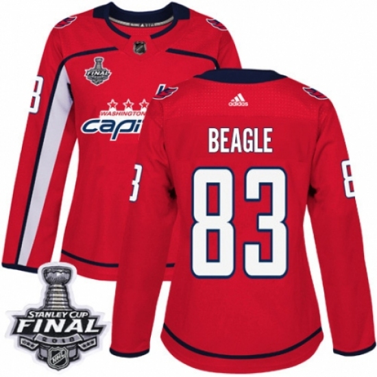 Women's Adidas Washington Capitals 83 Jay Beagle Authentic Red Home 2018 Stanley Cup Final NHL Jersey