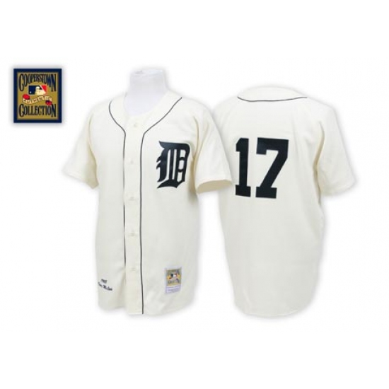 Men's Mitchell and Ness Detroit Tigers 17 Denny Mclain Authentic White Throwback MLB Jersey