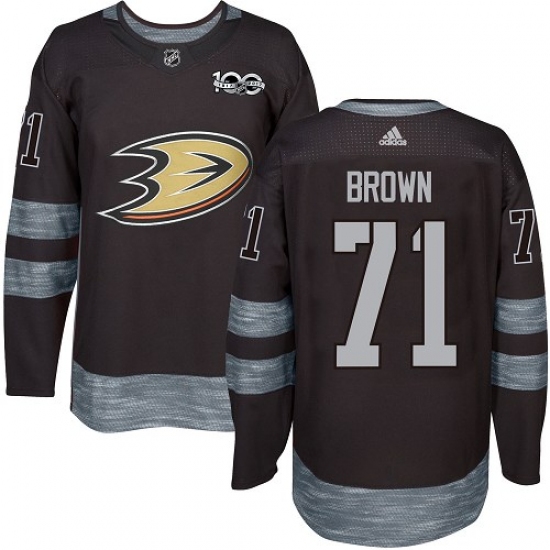 Men's Adidas Anaheim Ducks 71 J.T. Brown Authentic Black 1917-2017 100th Anniversary NHL Jersey