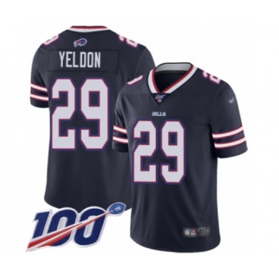 Men's Buffalo Bills 29 T.J. Yeldon Limited Navy Blue Inverted Legend 100th Season Football Jersey
