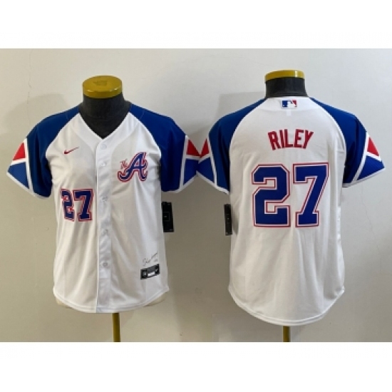Youth Atlanta Braves 27 Austin Riley Number White 2023 City Connect Cool Base Stitched Jerseys