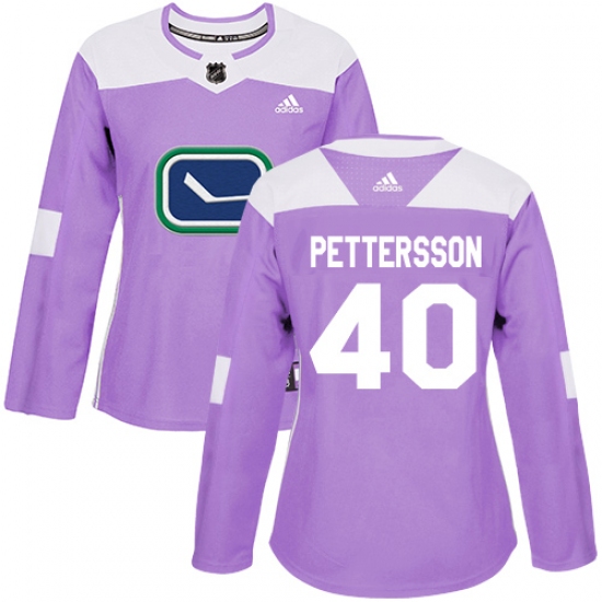 Women's Adidas Vancouver Canucks 40 Elias Pettersson Purple Authentic Fights Cancer Stitched NHL Jersey