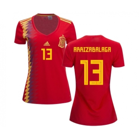 Women's Spain 13 Arrizabalaga Red Home Soccer Country Jersey