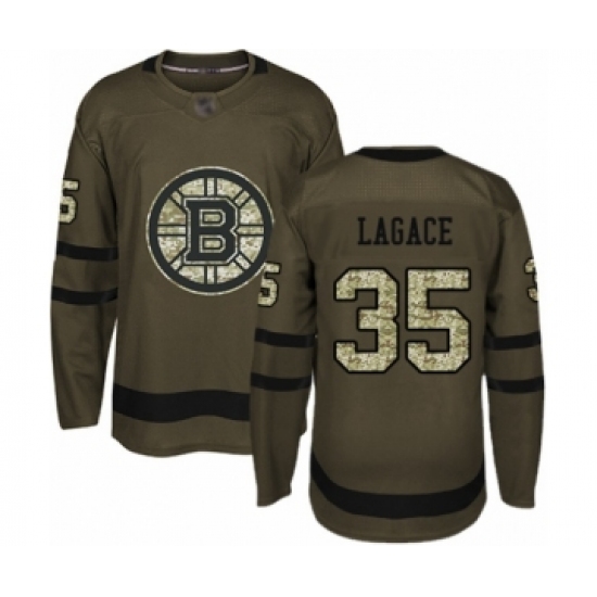 Youth Boston Bruins 35 Maxime Lagace Authentic Green Salute to Service Hockey Jersey