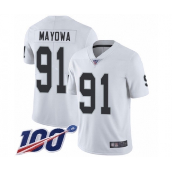 Men's Oakland Raiders 91 Benson Mayowa White Vapor Untouchable Limited Player 100th Season Football Jersey