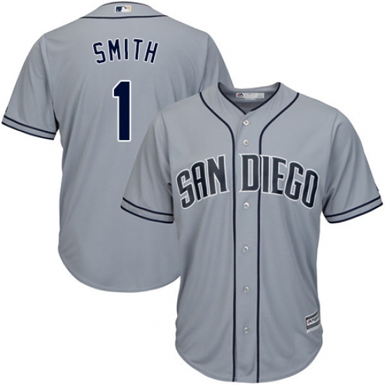 Men's Majestic San Diego Padres 1 Ozzie Smith Authentic Grey Road Cool Base MLB Jersey