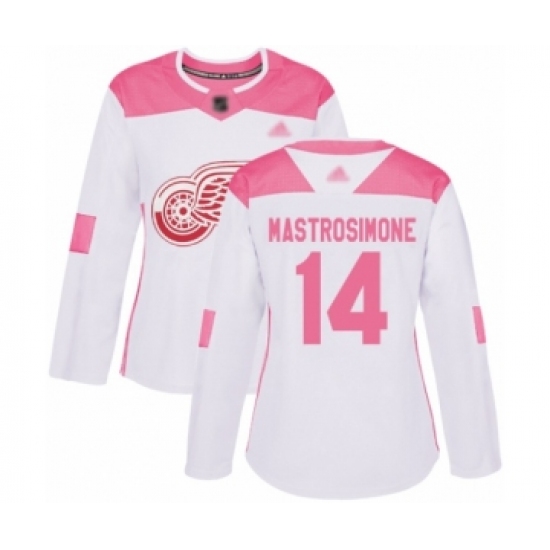 Women's Detroit Red Wings 14 Robert Mastrosimone Authentic White Pink Fashion Hockey Jersey