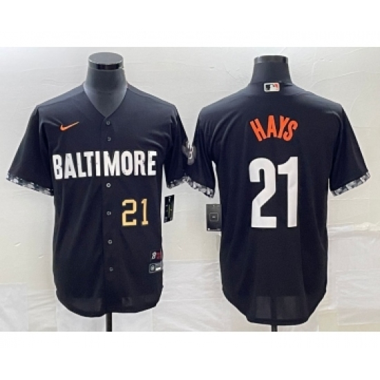 Men's Baltimore Orioles 21 Austin Hays Number Black 2023 City Connect Cool Base Stitched Jersey