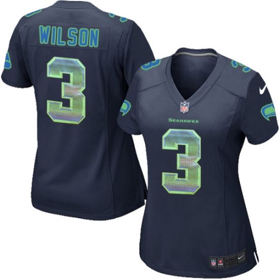 Women's Nike Seattle Seahawks 3 Russell Wilson Limited Navy Blue Strobe NFL Jersey