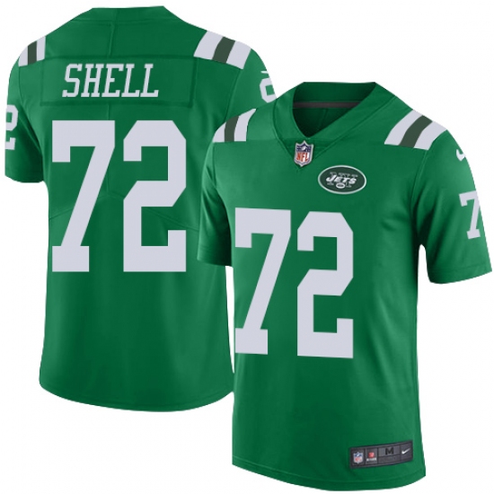 Men's Nike New York Jets 72 Brandon Shell Limited Green Rush Vapor Untouchable NFL Jersey