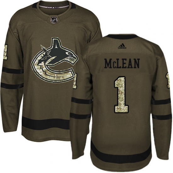 Youth Adidas Vancouver Canucks 1 Kirk Mclean Premier Green Salute to Service NHL Jersey