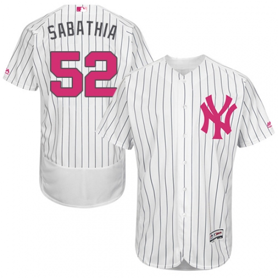 Men's Majestic New York Yankees 52 C.C. Sabathia Authentic White 2016 Mother's Day Fashion Flex Base MLB Jersey