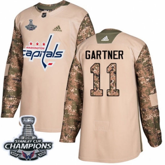 Men's Adidas Washington Capitals 11 Mike Gartner Authentic Camo Veterans Day Practice 2018 Stanley Cup Final Champions NHL Jersey