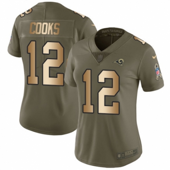 Women's Nike Los Angeles Rams 12 Brandin Cooks Limited Olive/Gold 2017 Salute to Service NFL Jersey