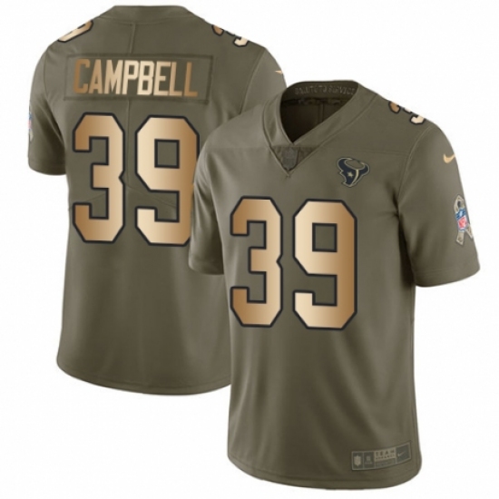 Men's Nike Houston Texans 39 Ibraheim Campbell Limited Olive/Gold 2017 Salute to Service NFL Jersey