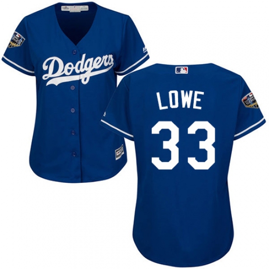 Women's Majestic Los Angeles Dodgers 33 Mark Lowe Authentic Royal Blue Alternate Cool Base 2018 World Series MLB Jersey
