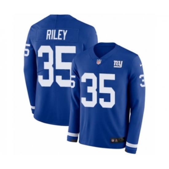 Men's Nike New York Giants 35 Curtis Riley Limited Royal Blue Therma Long Sleeve NFL Jersey