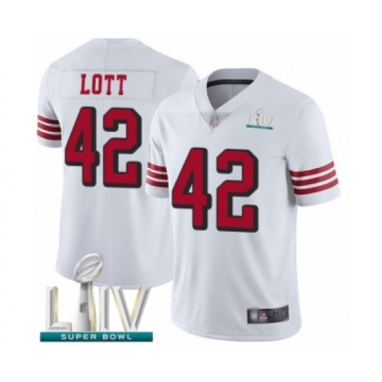 Men's San Francisco 49ers 42 Ronnie Lott Limited White Rush Vapor Untouchable Super Bowl LIV Bound Football Jersey