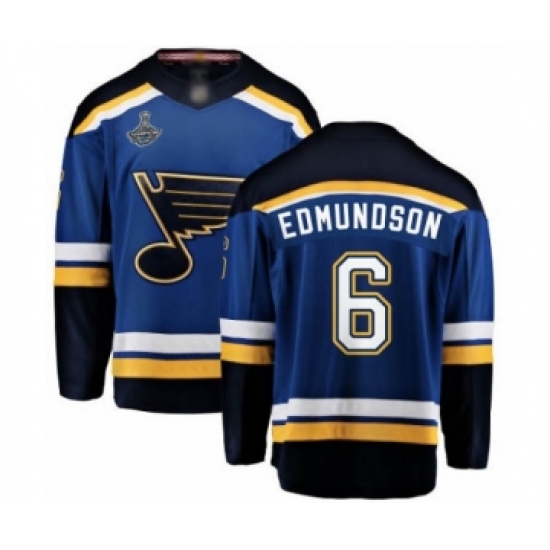 Youth St. Louis Blues 6 Joel Edmundson Fanatics Branded Royal Blue Home Breakaway 2019 Stanley Cup Champions Hockey Jersey
