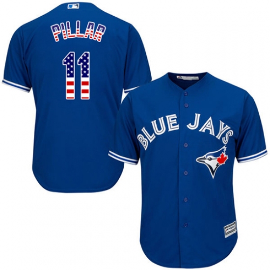 Men's Majestic Toronto Blue Jays 11 Kevin Pillar Replica Royal Blue USA Flag Fashion MLB Jersey