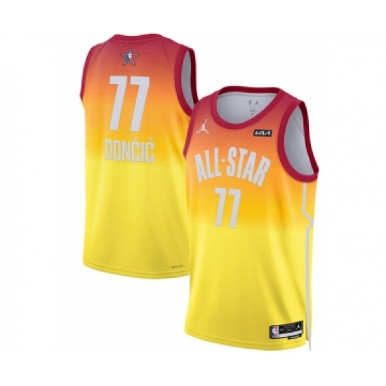 Men's 2023 All-Star 77 Luka Doncic Orange Game Swingman Stitched Basketball Jersey