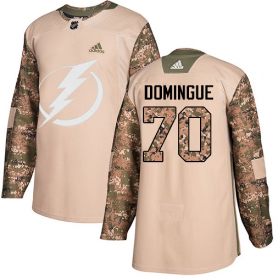Men's Adidas Tampa Bay Lightning 70 Louis Domingue Authentic Camo Veterans Day Practice NHL Jersey
