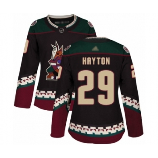 Women's Arizona Coyotes 29 Barrett Hayton Authentic Black Alternate Hockey Jersey