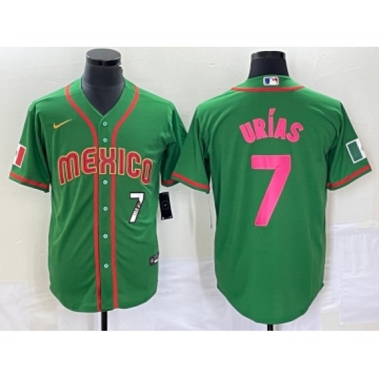 Men's Mexico Baseball 7 Julio Urias Number 2023 Green World Classic Stitched Jersey7