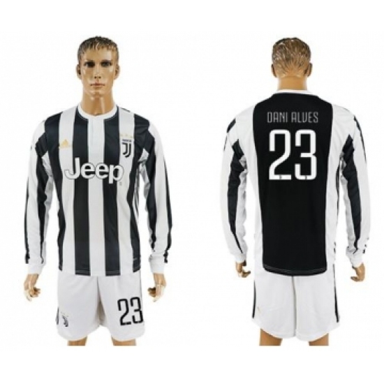 Juventus 23 Dani Alves Home Long Sleeves Soccer Club Jersey