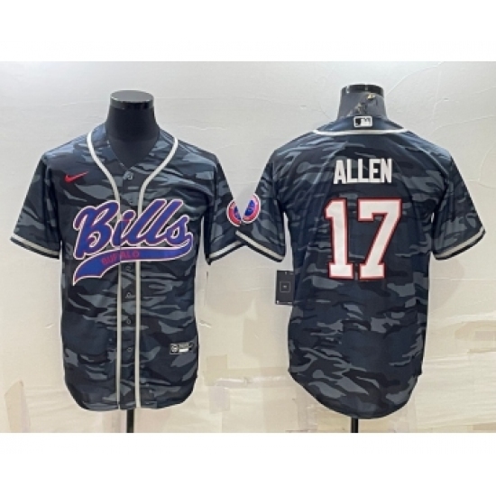 Men's Buffalo Bills Blank 17 Josh Allen Grey Navy Camo With Patch Cool Base Stitched Baseball Jersey