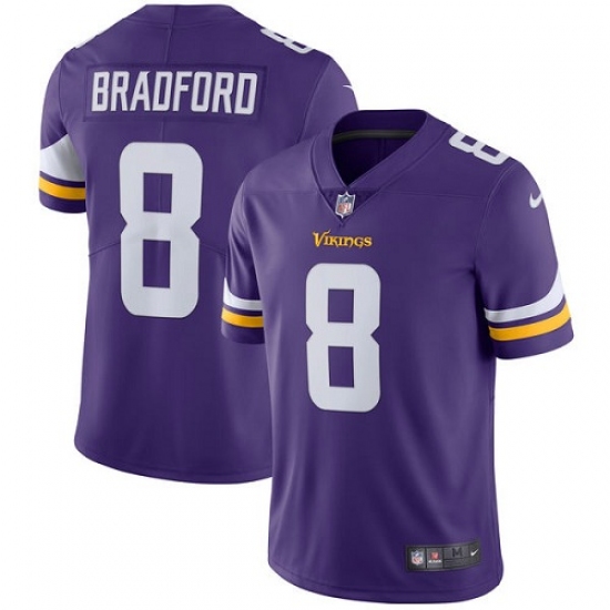 Men's Nike Minnesota Vikings 8 Sam Bradford Purple Team Color Vapor Untouchable Limited Player NFL Jersey