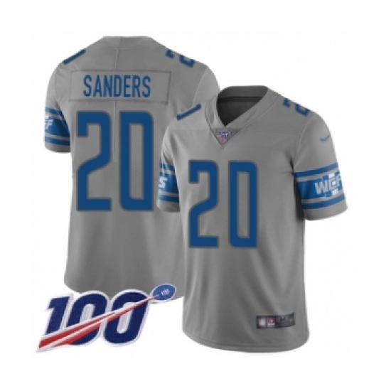 Men's Detroit Lions 20 Barry Sanders Limited Gray Inverted Legend 100th Season Football Jersey