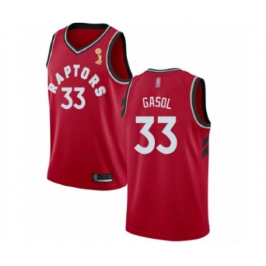 Men's Toronto Raptors 33 Marc Gasol Swingman Red 2019 Basketball Finals Champions Jersey - Icon Edition