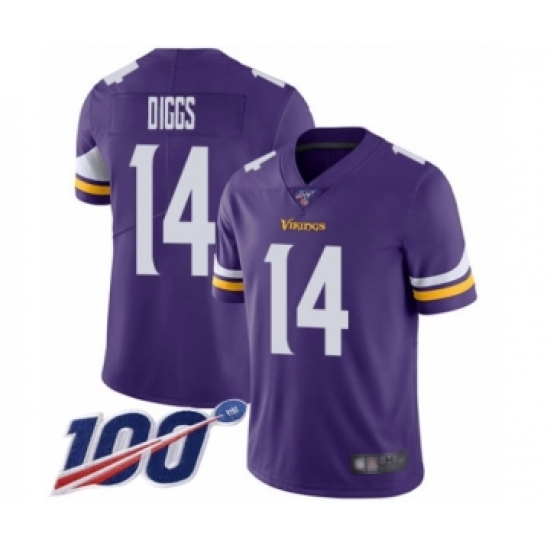 Men's Minnesota Vikings 14 Stefon Diggs Purple Team Color Vapor Untouchable Limited Player 100th Season Football Jersey