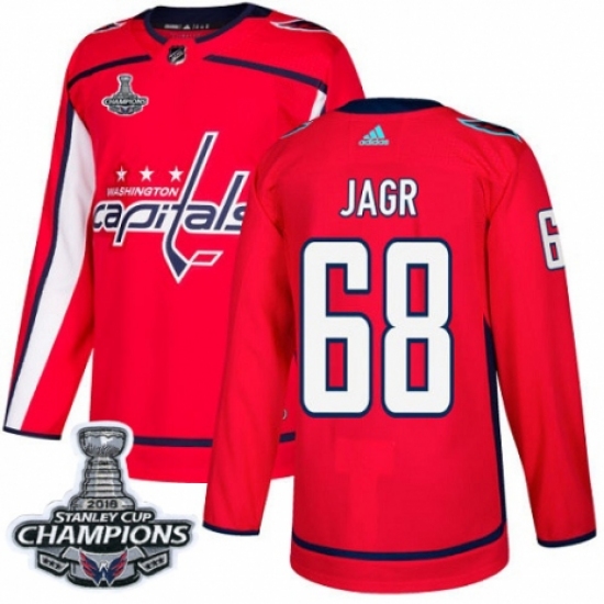 Youth Adidas Washington Capitals 68 Jaromir Jagr Authentic Red Home 2018 Stanley Cup Final Champions NHL Jersey
