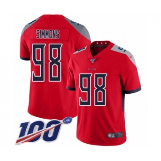 Men's Tennessee Titans 98 Jeffery Simmons Limited Red Inverted Legend 100th Season Football Jersey