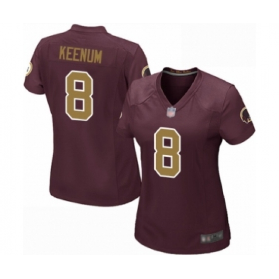 Women's Washington Redskins 8 Case Keenum Game Burgundy Red Gold Number Alternate 80TH Anniversary Football Jersey