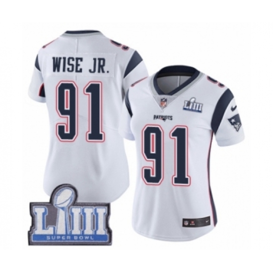 Women's Nike New England Patriots 91 Deatrich Wise Jr White Vapor Untouchable Limited Player Super Bowl LIII Bound NFL Jersey