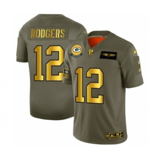 Men's Green Bay Packers 12 Aaron Rodgers Limited Olive Gold 2019 Salute to Service Football Jersey